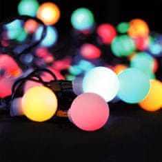 Solight LED 2v1 venkovní vánoční řetěz, koule, dálkový ovladač, 100LED, RGB+bílá, 10m+5m, 8 funkcí, IP44, 1V08-RGB
