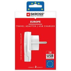Skross cestovní adaptér Europe USB pro cizince v ČR, USB-A, 12W, typ E/F, PA30USB