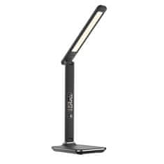 Solight LED stolní lampička s displejem, 9W, volba teploty světla, kůže, černá, WO45-B