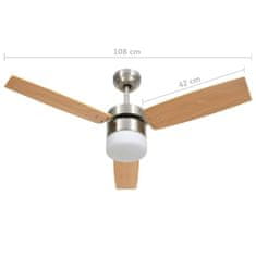 Greatstore Stropní ventilátor světlo a dálkový ovladač 108 cm světle hnědý