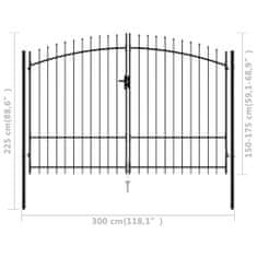 Vidaxl Dvoukřídlá zahradní brána s hroty ocelová 3 x 1,75 m černá
