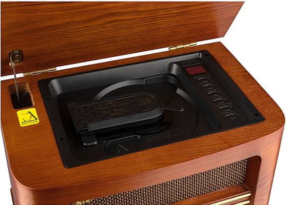  hezký retro radiopřijímač roadstar HRA-1500 UEMP aux in zabudované reproduktory protiprachové víko fm tuner cd mechanika usb nahrávání přehrávání podpora mp3 formátu podsvícená stupnice