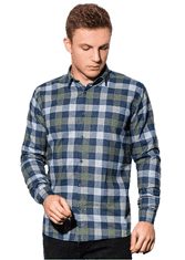 OMBRE Pánská kostkovaná košile s dlouhým rukávem K565 - khaki - XL
