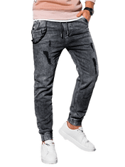 OMBRE Pánské riflové jogger kalhoty P939 - grafitová - XXL