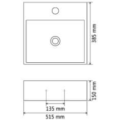 Vidaxl Umyvadlo s otvorem na baterii keramické černé 51,5x38,5x15 cm