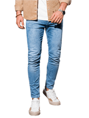 OMBRE Pánské riflové kalhoty SKINNY FIT P1007 - světle nebesky modrá - M