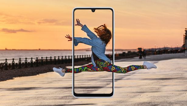 Samsung Galaxy A53 5G, chytrý telefon, vlajková loď 6,5palcový displej AMOLED obnovovací frekvence stabilizace obrazu čtyři fotoaparáty nejrychlejší 5G připojení 5G internet podpora nejrychlejšího připojení