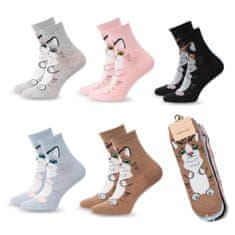 Aleszale 5x Dámské bavlněné ponožky, motiv kočky, 39-42 - mix barev