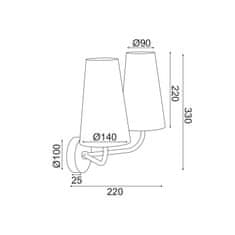 ACA ACA Lighting nástěnné svítidlo 2XE14 černý kov plus béžové stínítko 38X22XH33CM TUSCAN HL35422W38BG