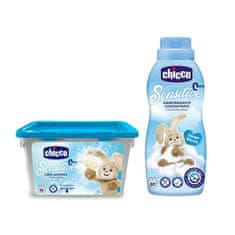 Chicco Kapsle prací gelové Sensitive 16 ks + Aviváž konc. Sladký Pudr 750 ml