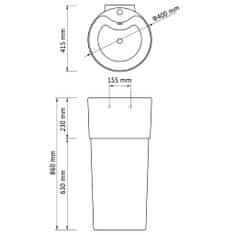 Vidaxl Stojací umyvadlo keramické kulaté bílé, otvor na baterií, přepad