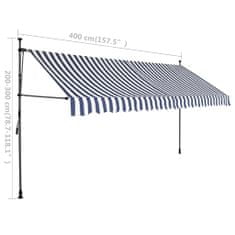 Petromila Ručně zatahovací markýza s LED světlem 400 cm modrobílá