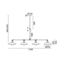 ACA ACA Lighting závěsné svítidlo 4XE27 černá plus zlatý kov 130X22XH92CM PIPE AR4174P130BG