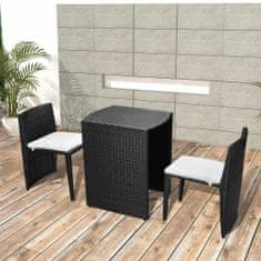 Greatstore 3dílný bistro set s poduškami polyratan černý