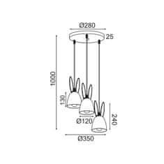 ACA ACA Lighting dětské závěsné svítidlo 3XE27 růžové META D35XH100CM BUNNY ZM73P35P