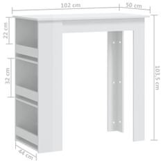 Greatstore Barový stůl s úložným regálem bílý vysoký lesk 102x50x103,5 cm