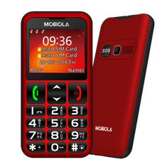 Mobiola MB700 Senior, mobilní telefon pro seniory, SOS tlačítko, 2 SIM, nabíjecí stojánek, červený