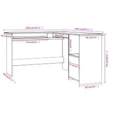 Vidaxl Rohový psací stůl šedý vysoký lesk 120x140x75 cm dřevotříska