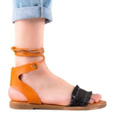 Amiatex Originální sandály černé dámské bez podpatku, černé, 38