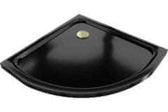 Mexen Flat sprchová vanička čtvrtkruhová slim 90 x 90, černá + zlatý sifon (41709090G)