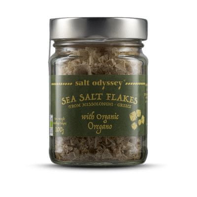 Salt Odyssey MOŘSKÁ SŮL VE VLOČKÁCH "OREGANO ORGANIC", SKLO 100G