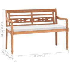 Vidaxl Lavice Batavia s poduškou 120 cm teak