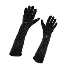 funny fashion Dlouhé rukavice s flitry - černé 45 cm