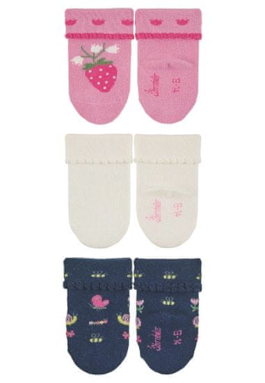 Sterntaler kojenecké ponožky s manžetou dívčí 3 páry jahůdka, motýli růžové,modré 8312253, 14