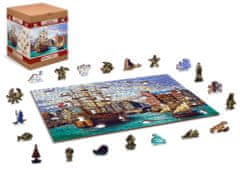 Wooden city Dřevěné puzzle Staré lodě v přístavu 2v1, 505 dílků EKO