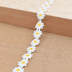 Kraftika 0.5m 0.55yards white camomille daisy flower embroidered