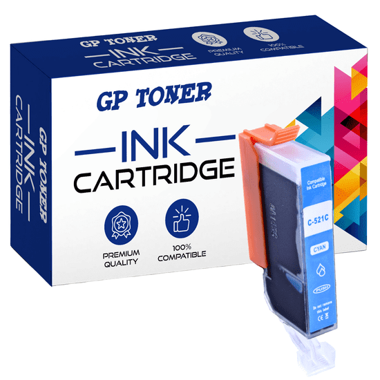 GP TONER Kompatiblní inkoust pro Canon CLI-521XL Pixma IP3600 IP4700 MP540 MP630 MP990 MX860 azurová