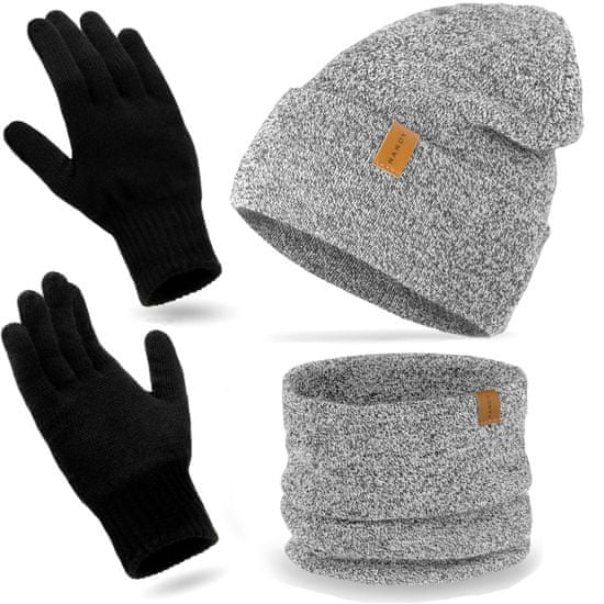 NANDY Pánský zimní komplet: čepice + komínek + rukavice - světle šedá
