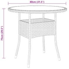 Vidaxl Zahradní stůl Ø 80 x 75 cm tvrzené sklo a polyratan šedý