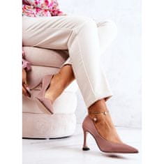 Módní růžové kožené boty na podpatku Tamira velikost 36