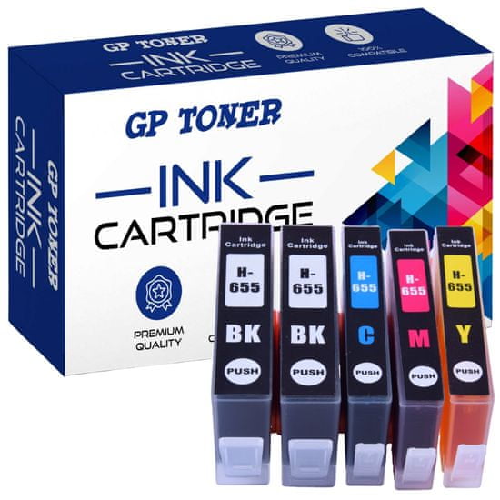 GP TONER 5x Kompatiblní inkoust pro HP 655 DeskJet Ink Advantage 3525 4615 4625 5525 6525 sada CMYKK