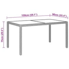 Vidaxl Zahradní stůl 150 x 90 x 75 cm tvrzené sklo a polyratan černý