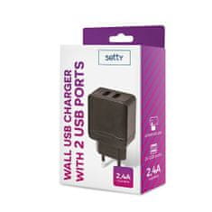 setty. Síťová USB nabíječka 2xUSB 2,4A, černá GSM043803