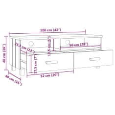 Greatstore TV stolek světle šedý 106 x 40 x 40 cm masivní borové dřevo