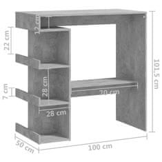 Vidaxl Barový stůl s úložným regálem šedý 100x50x101,5 cm dřevotříska