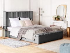 Beliani Sametová postel s lavičkou 140 x 200 cm šedá NOYERS
