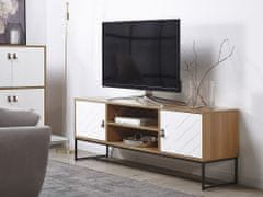Beliani TV skříňka ze světlého dřeva s bílou NUEVA