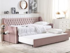 Beliani Rozkládací sametová postel 90 x 200 cm růžová MONTARGIS