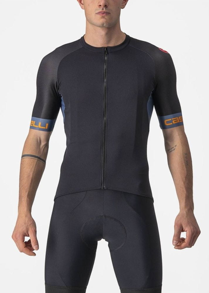 Castelli Pánský cyklistický dres Entrata VI Jersey Light Black/Light SteelBlue černá/modrá XXL