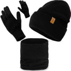 NANDY Pánský zimní komplet: čepice + komínek + rukavice - Černá