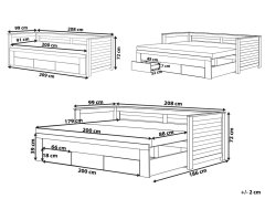Beliani Rozkádací postel dřevěná šedá s roštem 90 x 200 cm CAHORS