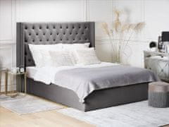 Beliani Sametová postel s úložným prostorem160 x 200 cm šedá LUBBON