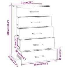 Greatstore Komoda se zásuvkami šedá dub sonoma 71x35x108 cm dřevotříska