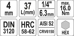 YATO Nástavec 1/4" bit Imbus H4