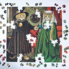 Galison Čtvercové puzzle Meowsterpiece: Arnolfiniho manželství 500 dílků