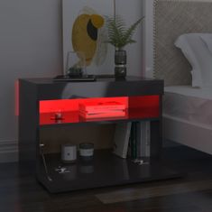 Greatstore Noční stolek s LED osvětlením šedý s vysokým leskem 60x35x40cm